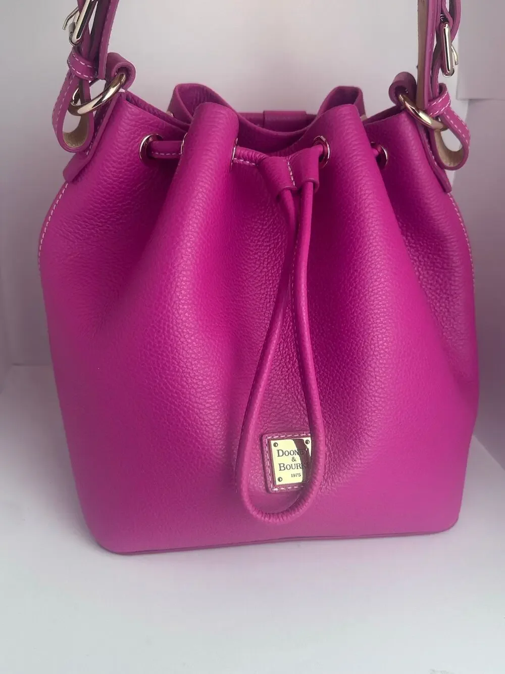 Dooney & Bourke Lucca Pebble Leather Drawstring Shoulder Bucket Bag Fuchsia NWT